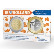 Nederland 2 euro 2014 'Holland Coin Fair 2014: Kinderdijkse Molens' BU in coincard
